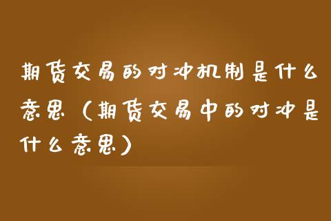期货交易的对冲机制是什么意思（期货交易中的对冲是什么意思）_https://www.boyangwujin.com_道指期货_第1张