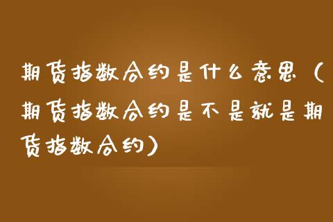 期货指数合约是什么意思（期货指数合约是不是就是期货指数合约）
