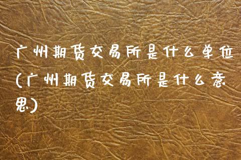 广州期货交易所是什么单位(广州期货交易所是什么意思)