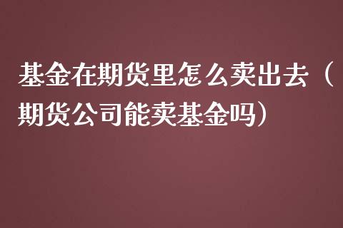 基金在期货里怎么卖出去（期货公司能卖基金吗）_https://www.boyangwujin.com_期货直播间_第1张