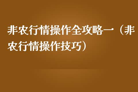 非农行情操作全攻略一（非农行情操作技巧）