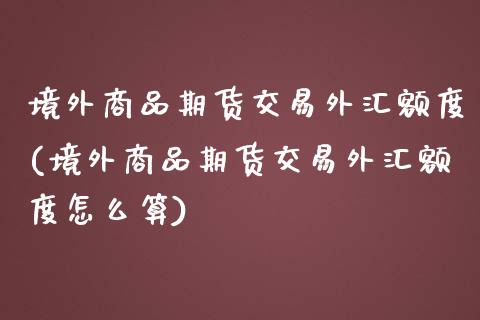 境外商品期货交易外汇额度(境外商品期货交易外汇额度怎么算)_https://www.boyangwujin.com_恒指期货_第1张