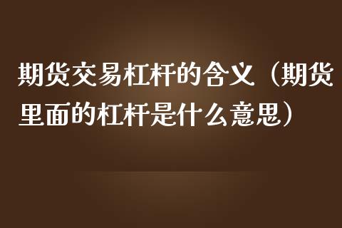 期货交易杠杆的含义（期货里面的杠杆是什么意思）
