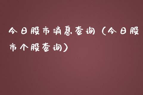 今日股市消息查询（今日股市个股查询）