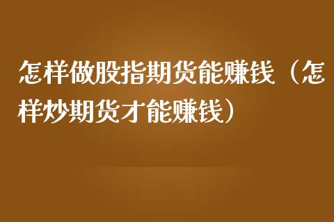 怎样做股指期货能赚钱（怎样炒期货才能赚钱）_https://www.boyangwujin.com_道指期货_第1张
