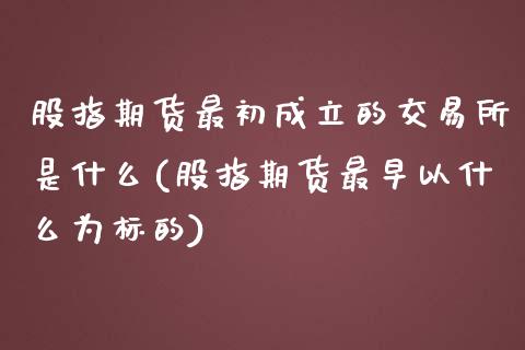 股指期货最初成立的交易所是什么(股指期货最早以什么为标的)