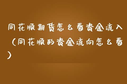 同花顺期货怎么看资金流入（同花顺的资金流向怎么看）_https://www.boyangwujin.com_期货直播间_第1张