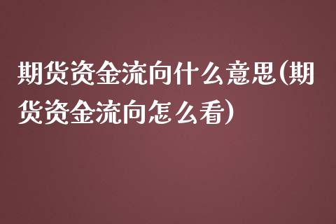 期货资金流向什么意思(期货资金流向怎么看)