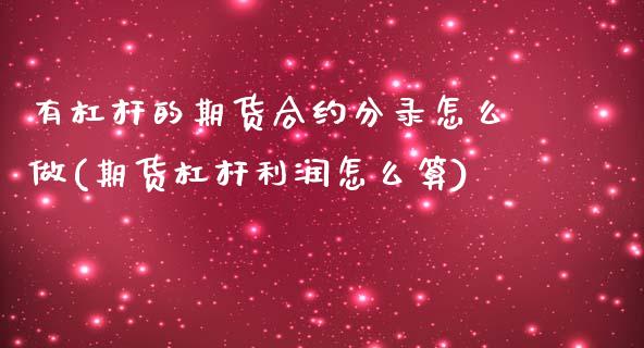 有杠杆的期货合约分录怎么做(期货杠杆利润怎么算)_https://www.boyangwujin.com_期货开户_第1张
