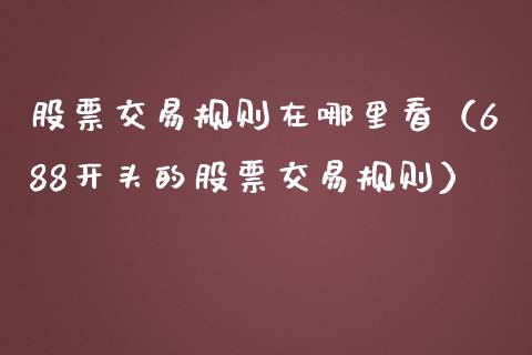 股票交易规则在哪里看（688开头的股票交易规则）_https://www.boyangwujin.com_道指期货_第1张