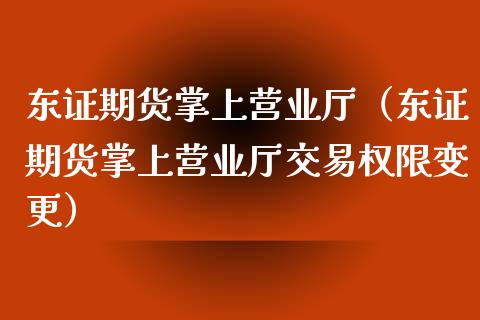 东证期货掌上营业厅（东证期货掌上营业厅交易权限变更）