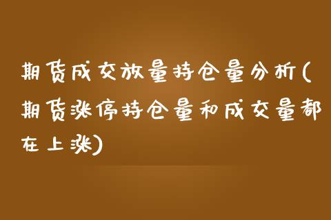 期货成交放量持仓量分析(期货涨停持仓量和成交量都在上涨)_https://www.boyangwujin.com_期货直播间_第1张