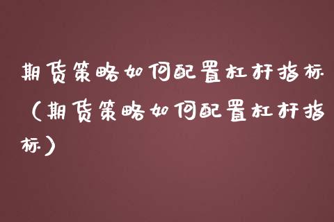 期货策略如何配置杠杆指标（期货策略如何配置杠杆指标）