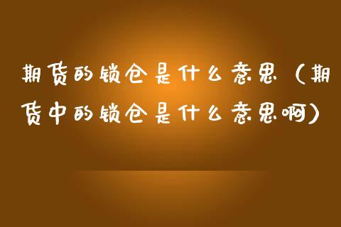 期货的锁仓是什么意思（期货中的锁仓是什么意思啊）