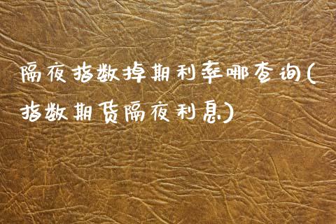 隔夜指数掉期利率哪查询(指数期货隔夜利息)_https://www.boyangwujin.com_原油直播间_第1张