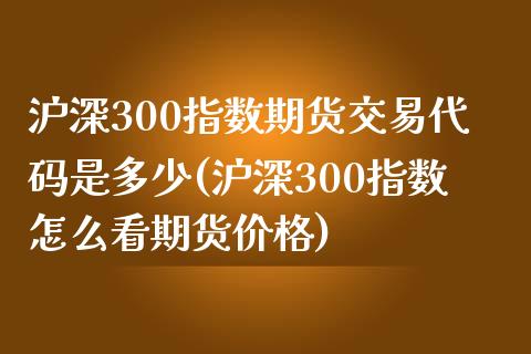沪深300指数期货交易代码是多少(沪深300指数怎么看期货价格)_https://www.boyangwujin.com_恒指期货_第1张