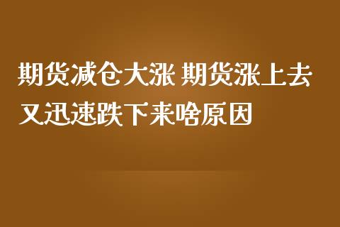期货减仓大涨 期货涨上去又迅速跌下来啥原因_https://www.boyangwujin.com_期货直播间_第1张