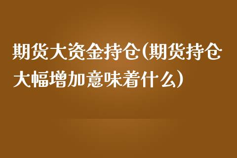 期货大资金持仓(期货持仓大幅增加意味着什么)_https://www.boyangwujin.com_期货科普_第1张