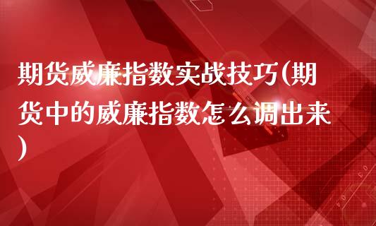 期货威廉指数实战技巧(期货中的威廉指数怎么调出来)