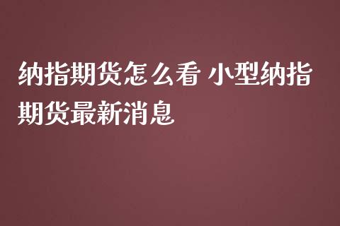 纳指期货怎么看 小型纳指期货最新消息