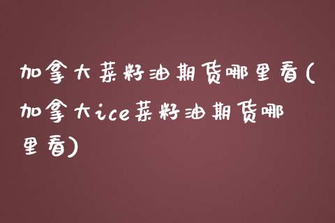 加拿大菜籽油期货哪里看(加拿大ice菜籽油期货哪里看)