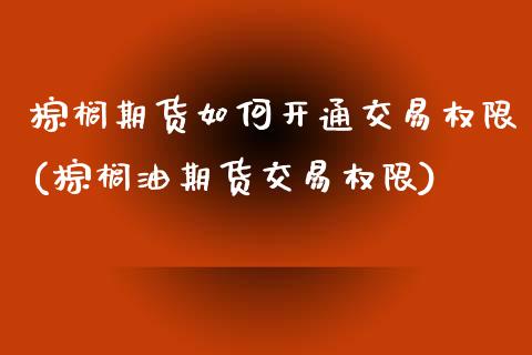 棕榈期货如何开通交易权限(棕榈油期货交易权限)_https://www.boyangwujin.com_恒生指数_第1张