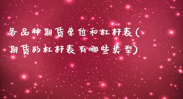 各品种期货单位和杠杆表(期货的杠杆表有哪些类型)