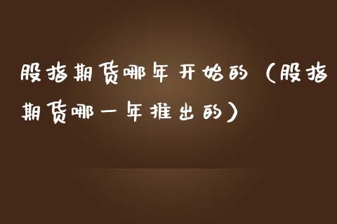 股指期货哪年开始的（股指期货哪一年推出的）_https://www.boyangwujin.com_纳指期货_第1张
