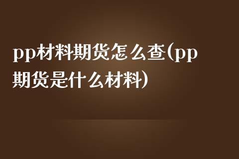 pp材料期货怎么查(pp期货是什么材料)_https://www.boyangwujin.com_恒指期货_第1张