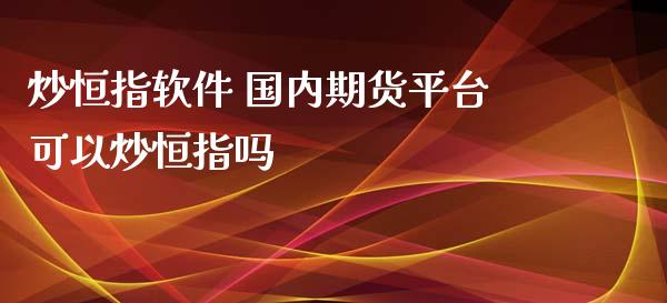 炒恒指软件 国内期货平台可以炒恒指吗