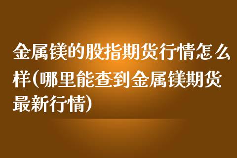 金属镁的股指期货行情怎么样(哪里能查到金属镁期货最新行情)