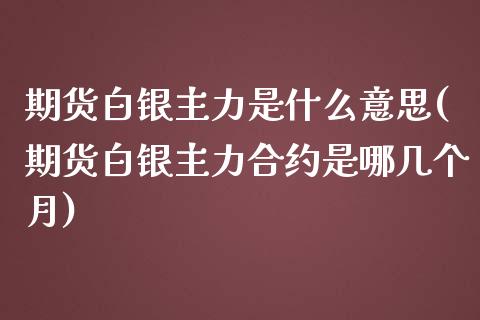 期货白银主力是什么意思(期货白银主力合约是哪几个月)_https://www.boyangwujin.com_期货直播间_第1张