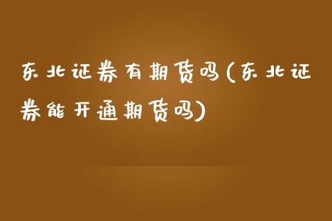 东北证券有期货吗(东北证券能开通期货吗)