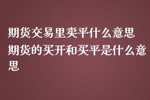 期货交易里卖平什么意思 期货的买开和买平是什么意思_https://www.boyangwujin.com_期货直播间_第1张