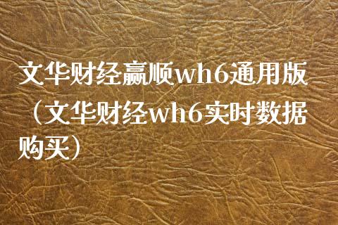 文华财经赢顺wh6通用版（文华财经wh6实时数据购买）