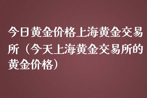 今日黄金价格上海黄金交易所（今天上海黄金交易所的黄金价格）