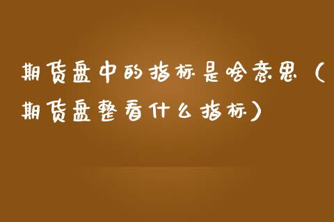 期货盘中的指标是啥意思（期货盘整看什么指标）_https://www.boyangwujin.com_期货直播间_第1张
