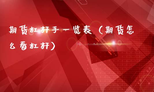 期货杠杆手一览表（期货怎么看杠杆）_https://www.boyangwujin.com_期货直播间_第1张