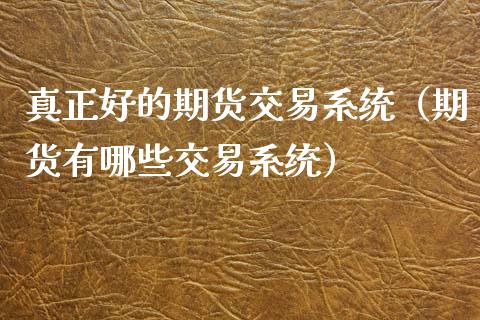 真正好的期货交易系统（期货有哪些交易系统）_https://www.boyangwujin.com_期货直播间_第1张