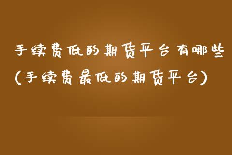 手续费低的期货平台有哪些(手续费最低的期货平台)