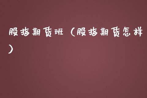 股指期货班（股指期货怎样）_https://www.boyangwujin.com_期货直播间_第1张