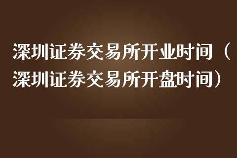深圳证券交易所开业时间（深圳证券交易所开盘时间）