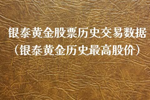 银泰黄金股票历史交易数据（银泰黄金历史最高股价）