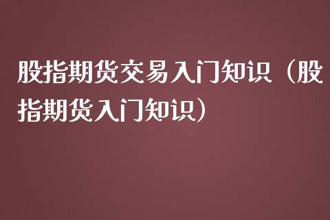 股指期货交易入门知识（股指期货入门知识）_https://www.boyangwujin.com_期货直播间_第1张