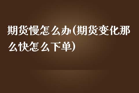 期货慢怎么办(期货变化那么快怎么下单)_https://www.boyangwujin.com_原油期货_第1张