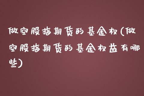 做空股指期货的基金权(做空股指期货的基金权益有哪些)_https://www.boyangwujin.com_期货直播间_第1张
