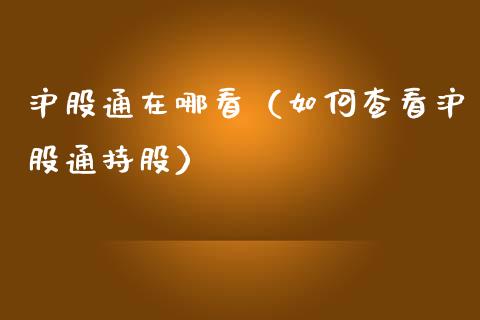 沪股通在哪看（如何查看沪股通持股）_https://www.boyangwujin.com_原油期货_第1张