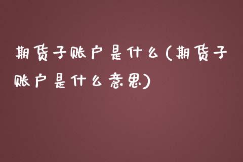 期货子账户是什么(期货子账户是什么意思)