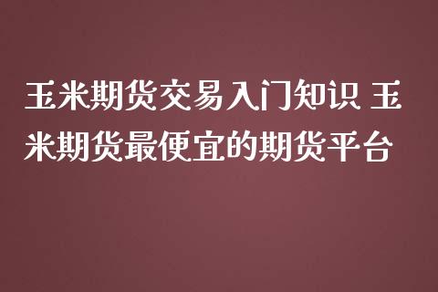 玉米期货交易入门知识 玉米期货最便宜的期货平台_https://www.boyangwujin.com_期货直播间_第1张