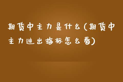 期货中主力是什么(期货中主力进出指标怎么看)_https://www.boyangwujin.com_期货直播间_第1张